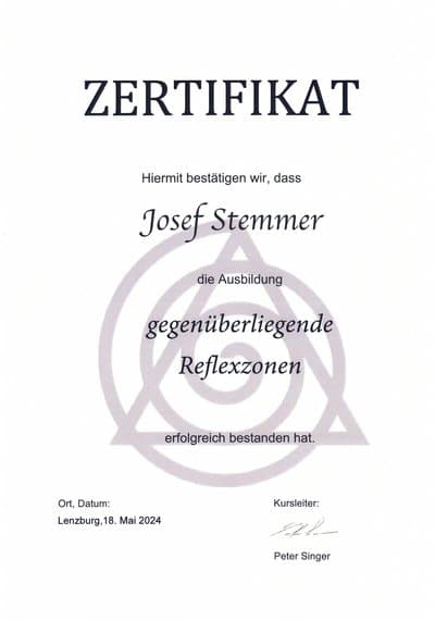 Abschluss der Ausbildung in gegenüberliegenden Reflexzonen.