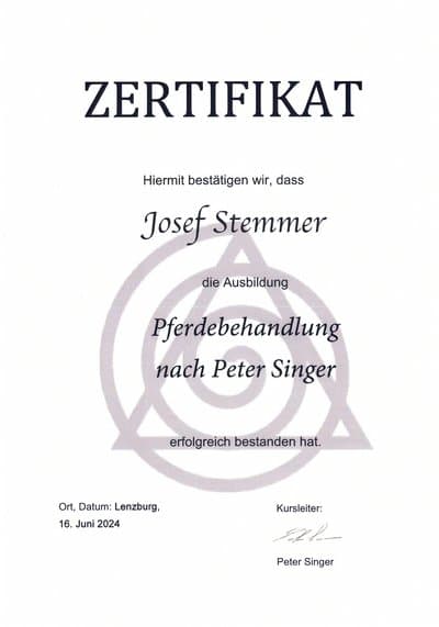 Abschluss der Ausbildung in Pferdebehandlung
